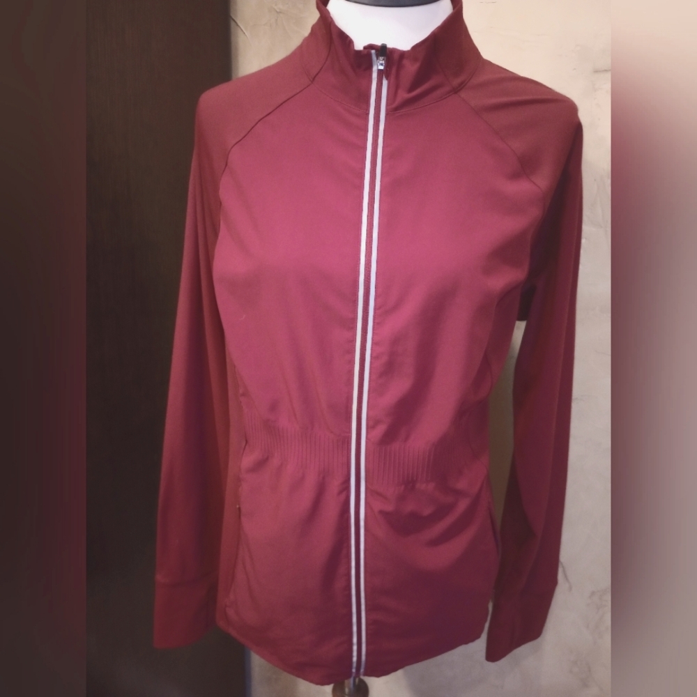 Avia Athletic Running Jacket With Vented Back, Stretch, Reflective Burgundy XL